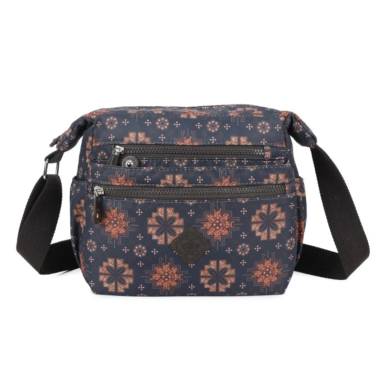 Medium lightweight crossbody bag - Autumnal geometric