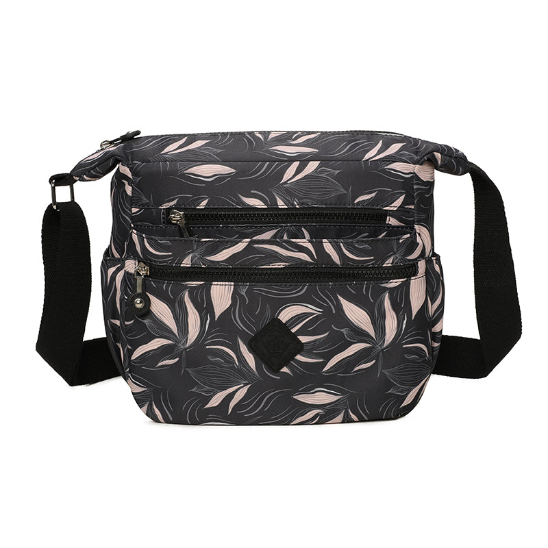 Medium lightweight crossbody bag - Black blush lily leaf