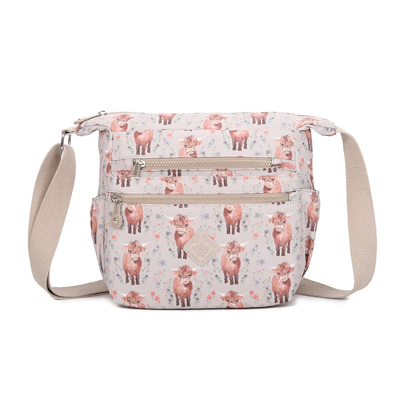 Medium lightweight crossbody bag - Beige highland cow