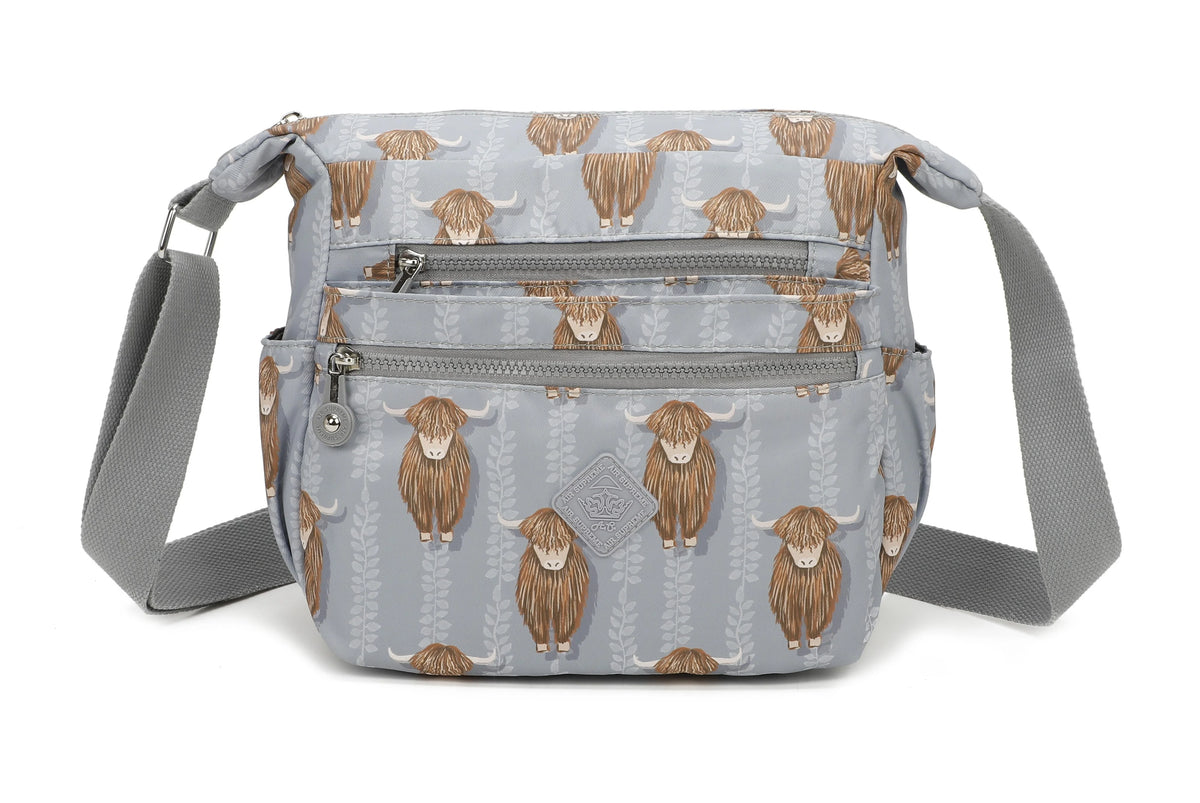 Medium lightweight crossbody bag - Grey highland cow