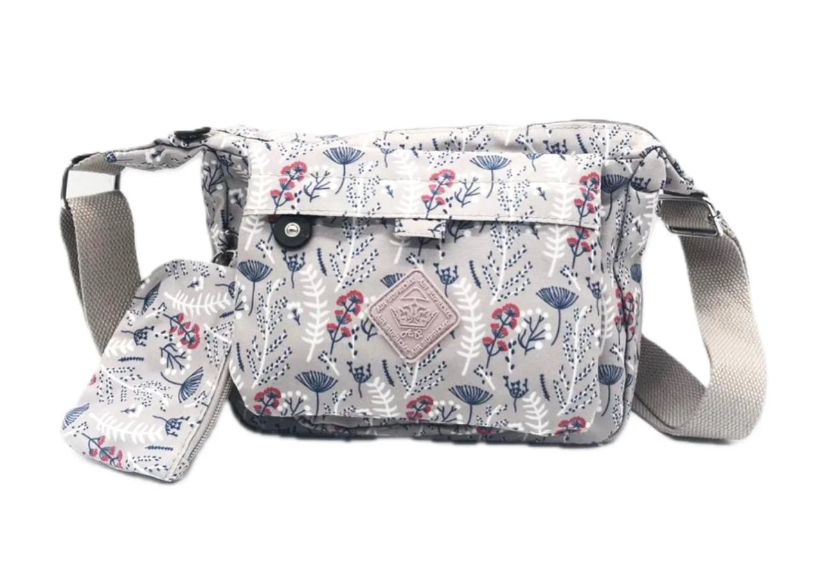 Small lightweight crossbody bag - Grey wildflower
