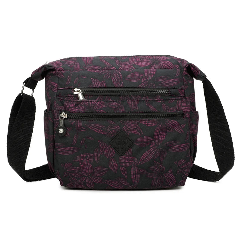 Medium lightweight crossbody bag - Purple leaves